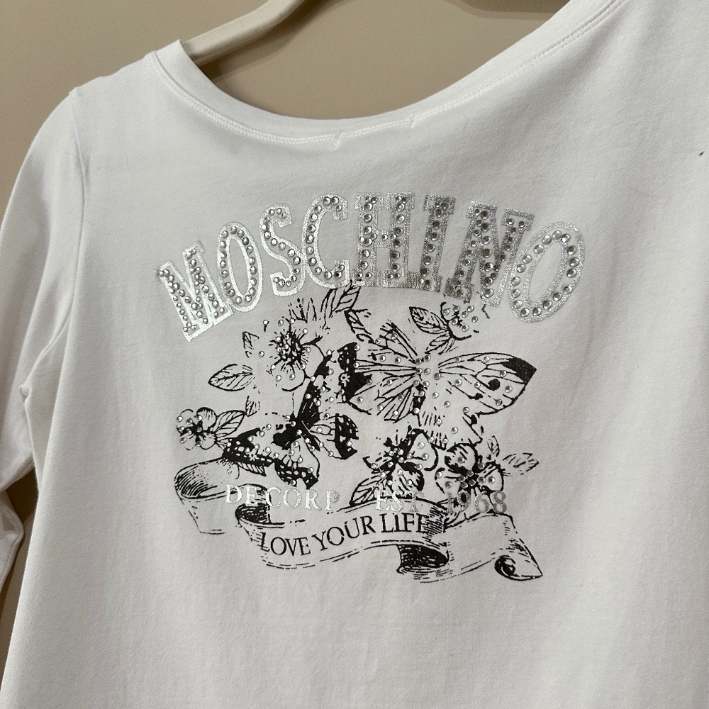 Moschino white crop top three-quarter sleeves sm ( Love you life)